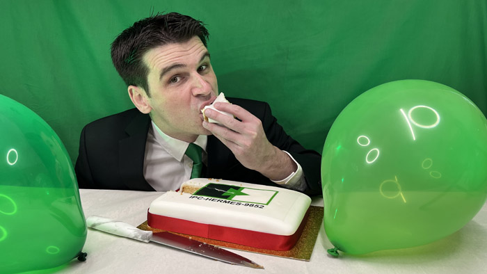 David Eating Hermes Standard Cake